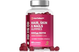 HORBÄACH Hair Skin and Nails Vitamins | 5000mcg Biotin | Hair Growth Vitamins | with Added Zinc, Vitamin C, E & More! 60 Vegan Gummies | Supplement for Women and Men | by Horbaach