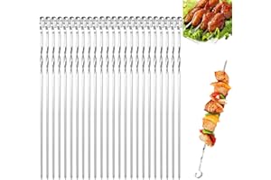 LEERMEIZI LEERMEIZ 24 Piezas Pinchos Acero Inoxidable,Brochetas de Kebab,Pinchos para Barbacoa Reutilizables,Brochetas de la Parrilla para Metal Plano Largo,Para Fiestas Barbacoa Fogata o Parrilla
