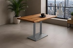 ‎SAM SAM Bistrotisch Isla, Akazienholz massiv & naturfarben, Säulentisch/Esstisch 100x60 cm, echte Baumkante, Gastrotisch mit Mittelfuß, Eisen Silber