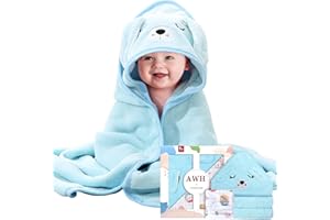ZXK CO Hooded Baby Bath Towel, Absorbent Baby Towel with Dog Hood, Flannels Baby Blanket Set with Baby Muslin Squares, New Born Baby Essentials, Personalised Baby Gifts for Newborn（Blue）