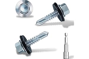 HXJDAM 4.8x19 mm Self-Drilling Roofing Screws, 110 pcs Hex Head Self Tapping Screws, Hex Head Self-Drilling Roof Screws with Rubber Sealing Washer. with Hex Socket, Zinc Plat.