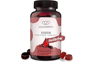 ‎WOWTAMINS wowtamins EISEN Bisglycinat + Vitamin C 1er Pack als leckere Eisen Gummibärchen/vegan/zuckerfrei/hochwertiges Eisen-Chelat für Frauen und Kinder bei Eisenmangel oder PMS / 120 Stück