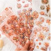 Kolbi Craft 6 Sayfa 80 Adet Şeffaf Turuncu &Ccedil;i&ccedil;ek Sonbahar Sticker Bullet Journal Scrapbook Ajanda Planlayıcı