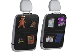 Gsrhzd Car Seat Organiser, 2 PCS Back Seat Organiser with 4 Large Pockets, Black, For Travel, Kids Toys & Food Storage