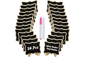Uniclife 24 Pack Mini Chalkboard Signs for Food, Small Chalkboard Signs with Stands Chalk Markers & Replacement Stickers, Reusable Wooden Food Labels for Party Buffet Wedding, Blackboard Place Cards