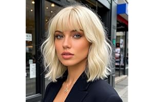 PARXITN Kurze Bob Perücke mit Pony Natürliches Platin Blond Synthetisches Haar Bunt Täglich Party Halloween Cosplay Gewellte Lockige Perücken für Frauen