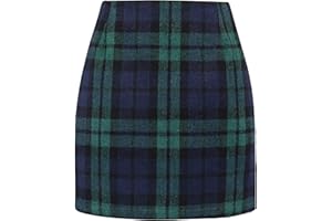 DINGJIUYAN Plaid Mini Skirts for Women- High Waist A line Fall Winter Bodycon Pencil Skirt Faux Wool Tartan Tube Clothing