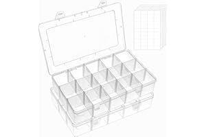 FFowcye 2 Pack 15 Grids Plastic Craft Storage Box with Compartments, Clear Jewellery Organiser Box, Small Storage Boxes for LEGO Bead Screw Tackles Thread Earring Toys
