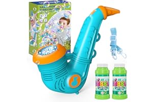Panamalar Saxophone Machine à Bulles, Jouet Machine à Bulles Automatique pour Enfants 10000+ Bulles par Minute avec 2 Solutions/Lanière Portable pour Mariages Extérieur Fête, Bleu (Blue)