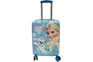 JUST 4 BABY Children Kids Holiday Travel Character Suitcase Luggage Trolley Bags 18" Blue Frozen Elsa
