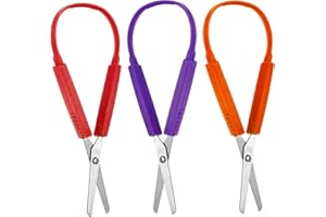 TELOOCO 3 Stück Bastelschere Adaptives Design Schlaufenscheren Bunte Griff Schere 14 cm Bastelschere Kinder Selbstöffnende Sicherheitsschere für Schulen Besondere Bedürfnisse (Rot, Orange, Violett)