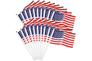Lot de 20 mini drapeaux américains, JuneBRUSHS - 14 × 21 cm - Drapeaux nationaux de poche pour la coupe du monde de football - Décorations 2022 (drapeau américain)