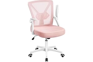 Yaheetech Silla de Oficina de Trabajo con Reposabrazo Ajustable Ergonomica Altura Ajustable Malla MAX Carga 136 KG Rosa