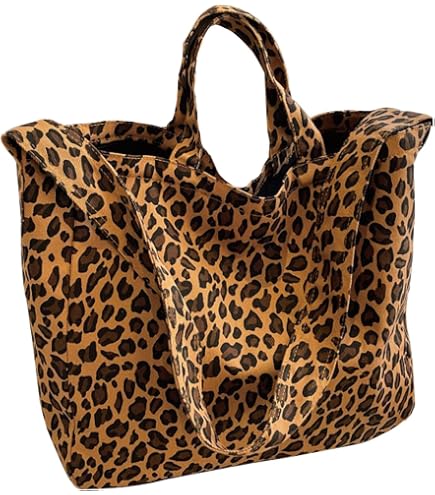 Borsa A Spalla Donna In Velluto A Coste Leopardata, Capiente E Pieghevole, Uso Quotidiano E Viaggio - 2
