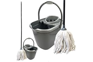 TDBS THE DUSTPAN AND BRUSH STORE Heavy Duty Mop and Bucket Set With Built-in Wringer and Holder, Pure Cotton Mop for Efficient Cleaning, Durable With Sturdy Bucket and Handle for All Floor Types