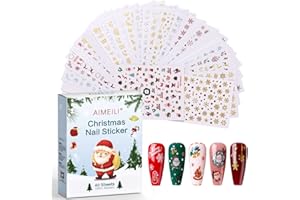 AIMEILI 40 Fogli 1000+ Modello Adesivi per Unghie finte di Natale, Decalcomanie 3D Adesivi per Decorazione Nail Art Decorazioni Unghie per Festa di Natale