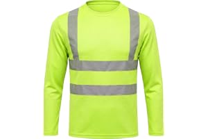 HYCOPROT Reflekterande säkerhets långärmade t-shirts med hög synlighet, fukttransporterande nät, snabbtorkande andningsbar lätt reflekterande t-shirt