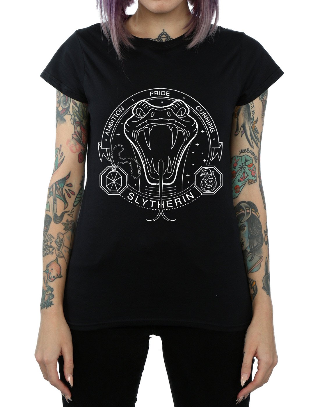 Absolute-Cult-Harry-Potter-Damen-Slytherin-Seal-T-Shirt-Schwarz-Medium