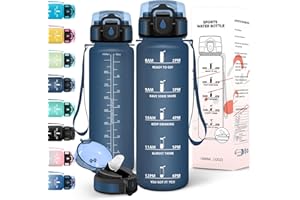 Motswedi Borraccia 1 litro, a Prova di Perdite, Borraccia Palestra, senza BPA, Borracce con Cannuccia, Con 2 Tappi, Bottiglia Acqua, Borracce 1 litro, Per Scuola, Ufficio, Sport, Blu Scuro