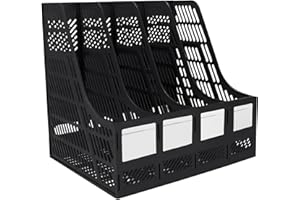 Elezeal Portariviste A4 con 4 scomparti verticali per libreria, portadocumenti, divisorio, organizer da scrivania, per ufficio, casa, organizzazione e archiviazione, nero