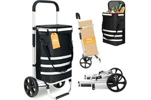 CKCLR Składany wózek na zakupy o pojemności 42 l, wózek transportowy 3 w 1 i torba na ramię z kieszenią chłodzącą, nośność do 50 kg