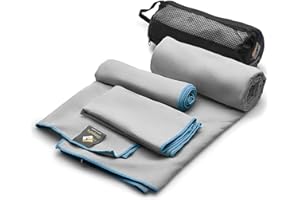 OlimpiaFit Set of 3 Microfiber Towels Fast Drying Gray Travel Backpacking Yoga Swimming Sports Fitness Exercise Gym Body Face Sweat Towel