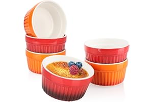 COM-FOUR® 6x Ciotole per ragù da forno - stampi da forno in rosso e arancione - ciotola per creme brulee - ciotola da dessert con 185 ml ciascuno