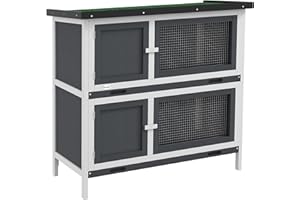 PawHut Rabbit Hutch Guinea Pig Hutch Double Decker Pet Cage with Openable Roof, Divider, Ramp for Outdoor 100 x 47 x 91cm, Grey