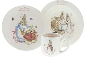 ENESCO Beatrix Potter Flopsy Mopsy And Cotton-tail 3 Piece Nursery Set, White