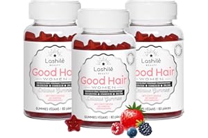 Lashilé Beauty - Complément Alimentaire - Anti-Chute Cheveux, Croissance & Force - Good Hair Women Vitamines Made in France -Biotine, Zinc, Fer, MSM, Vitamines B6 - Cure 3 Mois 180 Gummies