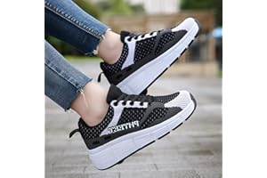 qmj Scarpe con Rotelle Scarpe da Skateboard Tecniche Retrattili Sneakers Sport Outdoor Cross Trainer per Le Ragazze dei Ragazzi,Black-EU42