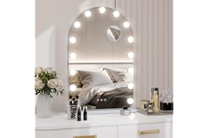YOURLITE Hollywood Vanity Mirror with Lights, 62×40cm Lighted Makeup Mirror with 15 Dimmable LED Bulbs, 3 Lighting Modes, Touch Control, Tabletop and Wall Mounted Cosmetic Mirror For Bedroom, Arched