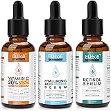 Kit de Sérum Visage - Sérum Vitamine C/Serum Rétinol et Sérum Acide Hyaluronique - Hydrate, Éclaircit, Raffermit la Peau - Sé