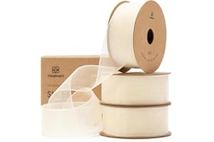 Vitalizart Ruban en Organza Blanc Ivoire, 2,5 cm x 27,4 m (3 Rouleaux*9,1 m), Ruban Cadeau Large en Tissu pour Artisanat, Emballage Cadeau, Arbre de Noël, Nœuds, Invitations de Mariage