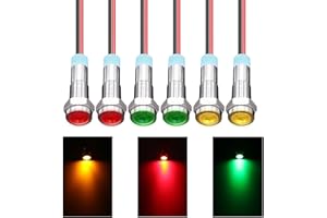 CERIOLL LED Luz Indicadora de Metal, 6mm Panel LED Piloto Tablero, 6 Piezas 6mm Panel LED Piloto Dash Luz de Advertencia, Lámpara de Señal Impermeable ​con Cable, 6mm AC/DC LED Luz Indicadora de Metal