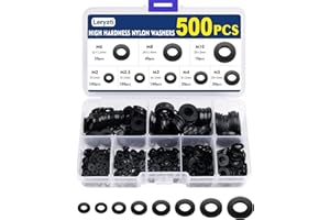 Leryati 500 Stück Unterlegscheiben Kunststoff- 8 Größen Unterlegscheiben Schwarz M2/M2.5/M3/M4/M5/M6/M8/M10 Nylon Distanzhülsen