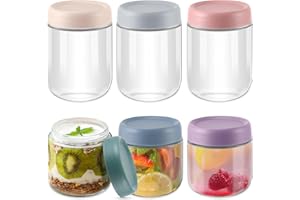 LUXECOVE Set di 6 barattoli per overnight oats, barattoli in vetro, vasetti per yogurt, barattoli di vetro ermetici con coperchi per conservare l'avena, lo yogurt e i cereali, 350 ml e 480 ml