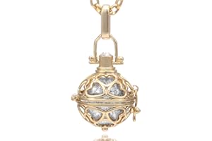 Morella femme collier d'ange en acier inoxydable doré 70 cm avec coeur et boule sonore ot Ø 16 mm dans une pochette en velours