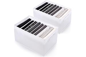 sprecenk Boîte de Rangement Vetement, Grand 9 Grilles Armoire Organisateur de Vêtements, 2PCS Organisateur de Tiroir Pliable pour Pantalons, Pulls, Jeans, T-shirts, Blanc