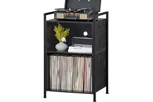 YAHARBO Turntable Stand, Record Player Stand, 3-Shelf Black Vinyl Record Holder with Storage, Vintage Record Stand Holds Up to 180 Albums, Record Table with Handle for Living Room, Bedroom, Office