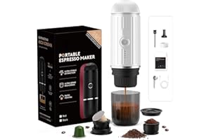 HAILASRE Machine à expresso électrique portable, système d'extraction auto-chauffant 2 en 1, machine à café expresso Crema Nespress, supporte le café moulu et la capsule NS, ME2218 (blanc)