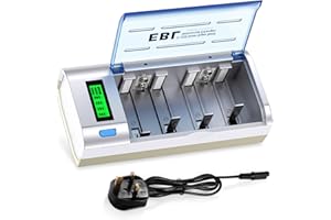 EBL Battery Charger for Rechargeable Ni-MH Ni-CD AA AAA C D Batteries with LCD Display，Universal Smart charger for 9V Rechargeable Battery
