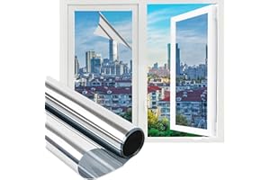 TIWIHON One Way Window Film Privacy - Privacy Film for Glass Windows, Reflective Anti Glare Static Daytime Privacy, Heat Control Mirror Window Tint UV Blocking Sticker for Home and Office (Sliver, 44*200CM)