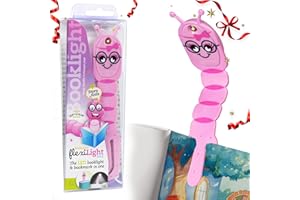 Gifts for Readers & Writers Bookmark Reading Light Bookworm Pink - 2in1 Clip On Bookmark Kids Book Light for Reading Night in Bed, Travel Cute Book Lights, Flexible 8 Lumen LED Lights for Books