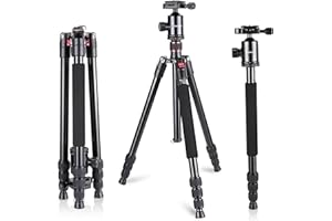 Adofys Professional Aluminium Alloy 67 inches/170 Centimeters Camera Travel Tripod Monopod with 360 Degree Ball Head,1/4 inch Quick Shoe Plate and Bag for DSLR Camera up to 12 kilograms