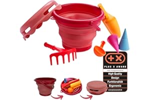 Schildkröt 7-in-1 Sand Toys Set, Innovative Sand Play Set in Handbag Size, Compact and Space-Saving, Foldable 3 Litre Bucket with 6 Sand Toys for Digging, Shaping, Sieving and Raking, 970245
