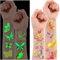 30 Tatouages Temporaires Fluorescents - Brillent Dans Le Noir - Licorne, Dinosaure, Sirène - Pour Enfants