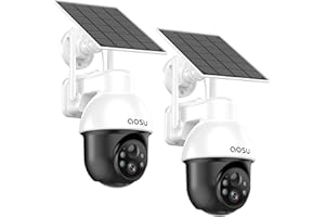 aosu 3K Caméra Surveillance WiFi Exterieure sans Fil, 5MP Camera Exterieur Solaire, 360° PTZ Suivi Automatique Détection IA Personne/Véhicule, Vision Nocturne Couleurs Alarme Lumineuse/Sonore 2 Pièce