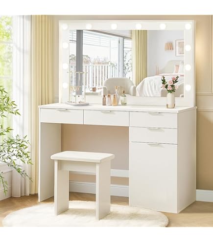 ML-Design Coiffeuse Avec Éclairage LED, Blanc 80x40x140 Cm Avec Miroir, 2 Tiroirs, 2 - Achat