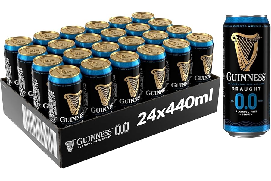 Guinness Draught 0.0 Alcohol Free Stout | 0% vol | 24 x 440ml | Guinness Six Nations | Get Rugby Ready | Notes of Sweet Malt & Hop Bitterness | Dark Ruby Red Beer | Hints of Chocolate & Coffee